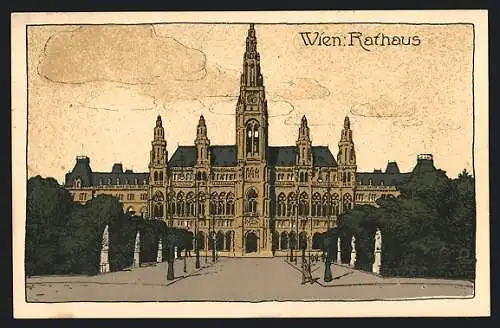 Steindruck-AK Wien, das Rathaus