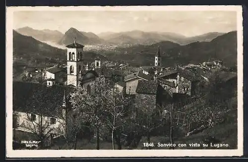 AK Sonvico, Totalansicht mit Blick nach Lugano