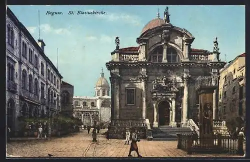 AK Ragusa, St.Blasiuskirche mit Denkmal