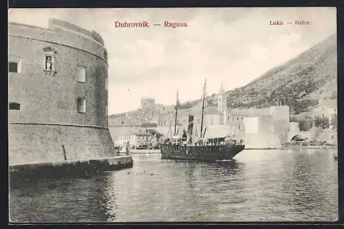 AK Dubrovnik / Ragusa, Luka, Hafenpartie, Dampfer