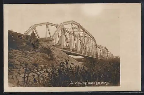 AK Galatz, gesprengte Serethsumpfbrücke der Bahnlinie Braila-Galatz