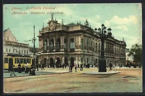 AK Antwerpen, Vlaamsche Schouwburg, Strassenbahn