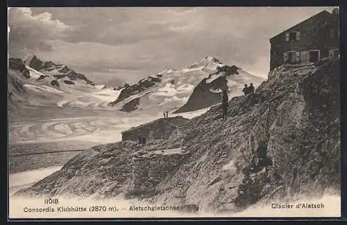 AK Concordia Klubhütte, Ansicht mit Aletschgletscher