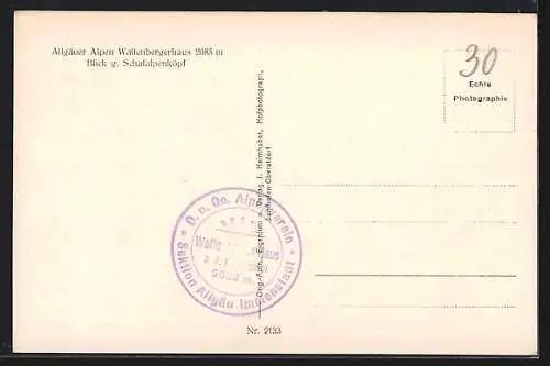 AK Waltenbergerhaus, Ansicht mit Schafalpenköpf