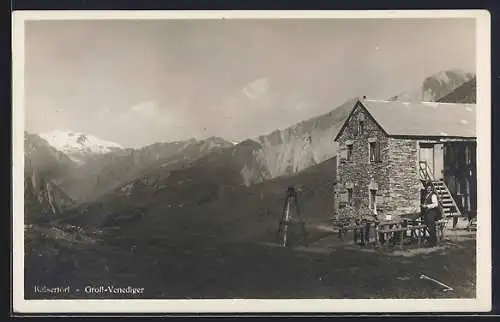 AK Kalsertörl-Hütte am Grossvenediger, Blick zum Berggipfel