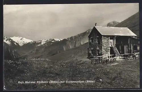 AK Matreier Törlhütte bei Kals, Ansicht mit Grossvenediger