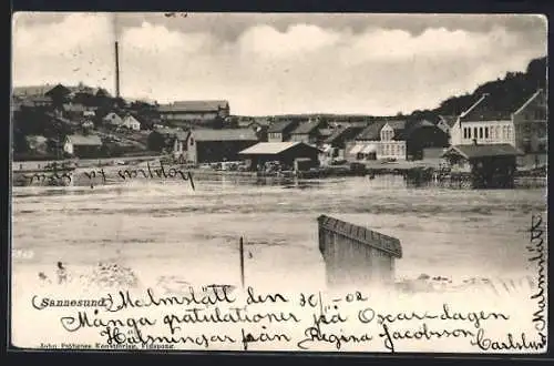 AK Sannesund, Ortsansicht mit Uferpartie