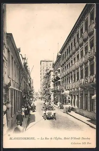 AK Blankenberghe, La Rue de l`Église, Hotel D`Hondt Daveluy