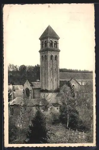 AK Villers-devant-Orval, Abbaye N.-D. d`Orval, le clocher de la basilique et le cimetière des moines