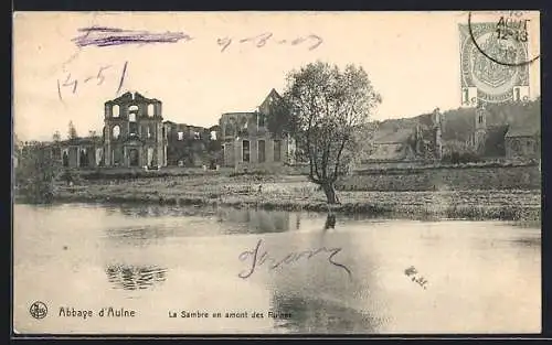 AK Gozée, Abbaye d`Aulne, La Sambre en amont des Ruines