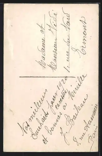 AK Kleines Mädchen mit Hund und Rodelschlitten, Neujahrsgruss