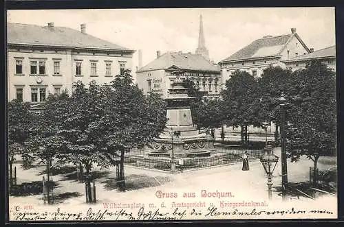 AK Bochum, Wilhelmsplatz mit dem Amtsgericht und Kriegerdenkmal