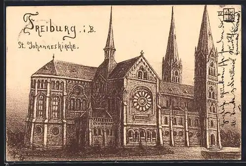 Lithographie Freiburg i. B., St. Johanneskirche