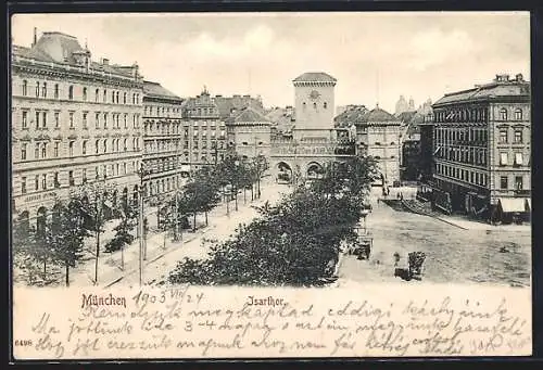 AK München, Isartor mit Strassenpartie