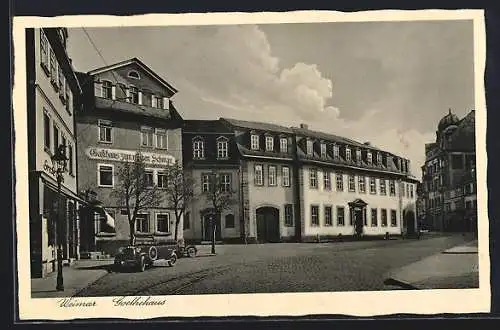 AK Weimar / Thüringen, Goethehaus und Gasthaus zum weissen Schwan