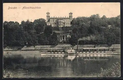 AK Dresden-Loschwitz, Albrechtsschloss mit Elbedampfer MS Kaiser Franz Josef