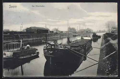 AK Speyer, Dampfer im Rheinhafen