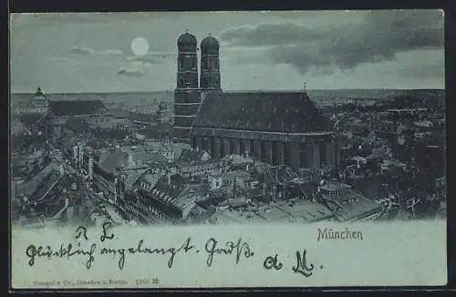 Mondschein-AK München, Der Dom bei Nacht