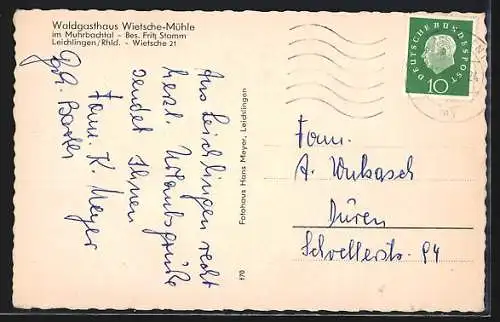 AK Leichlingen /Rhld., Waldgasthaus Wietsche-Mühle im Muhrbachtal, Bes. Fritz Stamm