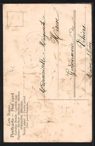 Präge-AK Junge und Mädchen mit Maiglöckchen, Joyeuses Pâques