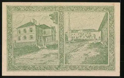 Notgeld Holzhausen 1920, 20 Heller, Porträt, Kirche, Gebäude und Landschaft