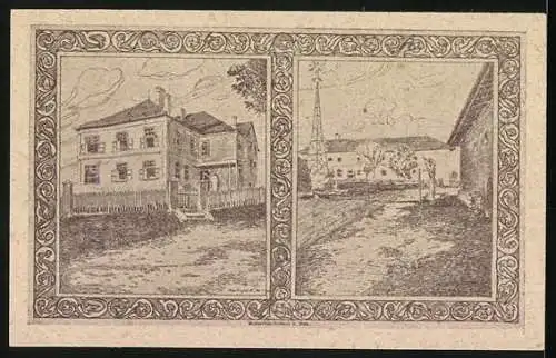 Notgeld Holzhausen 1920, 50 Heller, Porträt, Kirche und Gebäudeansichten