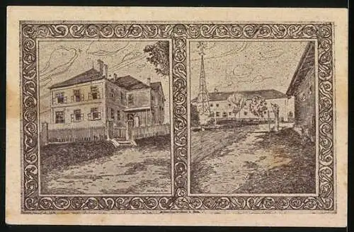 Notgeld Holzhausen 1920, 50 Heller, Porträt, Kirche, Gebäudeansichten, Gutschein bis 30. September 1920