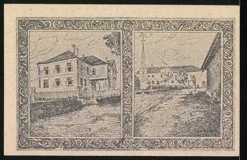 Notgeld Holzhausen 1920, 10 Heller, Porträt einer Person, Kirche, Gebäudeansichten, Ziermuster