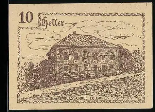 Notgeld Innerschwandt 1920, 10 Heller, Volksschule Loibichl