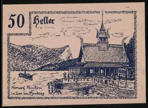 Notgeld Innerschwandt 1920, 50 Heller, Norwegischer Pavillon am Mondsee