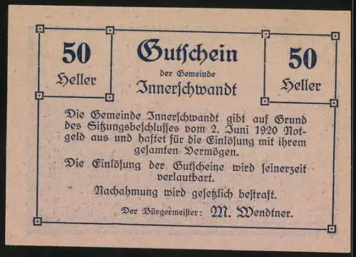 Notgeld Innerschwandt 1920, 50 Heller, Norwegischer Pavillon am Mondsee