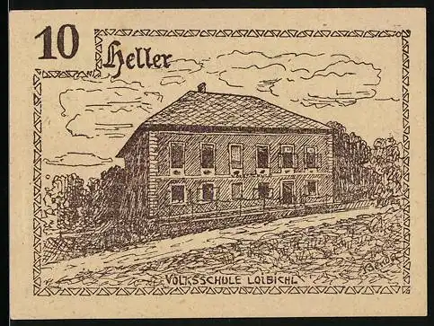 Notgeld Innerschwandt 1920, 10 Heller, Volksschule Loibichl, Gutschein der Gemeinde