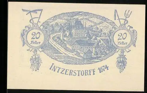 Notgeld Inzersdorf 1920, 20 Heller, Schlossansicht Inzersdorf 1674