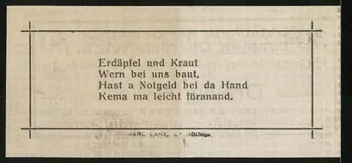 Notgeld Pupping, 30 Heller, Gedicht über Landwirtschaft und Gemeinschaftsunterstützung