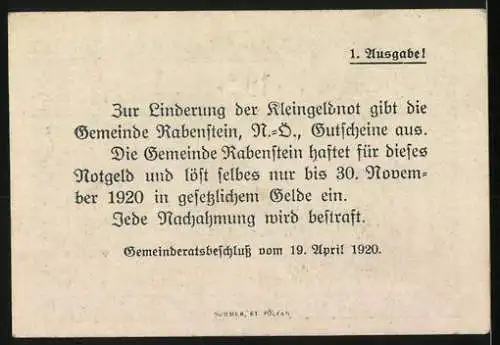 Notgeld Rabenstein 1920, 10 Heller, Ortsansicht und Landschaft