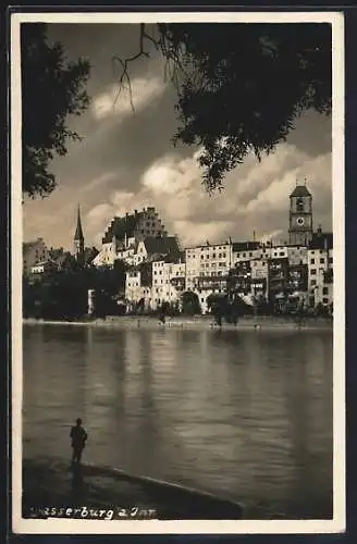 AK Wasserburg a. Inn, Ortsansicht über den Fluss