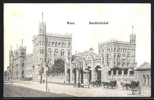 AK Wien, Nordbahnhof mit Litfasssäule