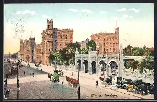 AK Wien, Bahnhof der Nordbahn, Gesamtansicht mit Strasse