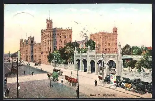 AK Wien, Bahnhof der Nordbahn, Gesamtansicht mit Strasse