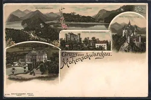 Lithographie Hohenschwangau, Schlösser Neuschwanstein, Linderhof und Hohenschwangau