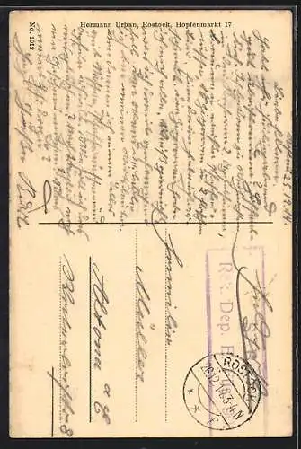 AK Rostock, Gotische Giebelhäuser am Schulde, Fahrradgeschäft von Ferdinand Beicke