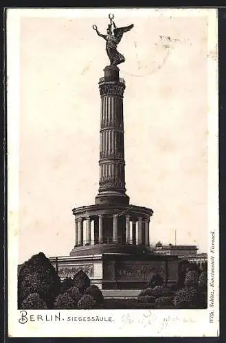 Lithographie Berlin-Tiergarten, Blick auf die Siegessäule