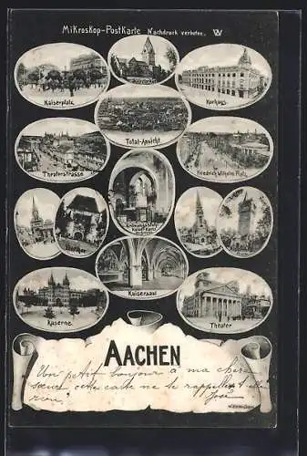 AK Aachen, Kaiserplatz, Kurhaus, Theaterstrasse, Kaserne, Friedrich Wilhelmplatz und Theater