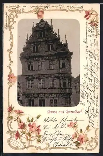 AK Gernsbach, Fassade im Blumen-Passepartout