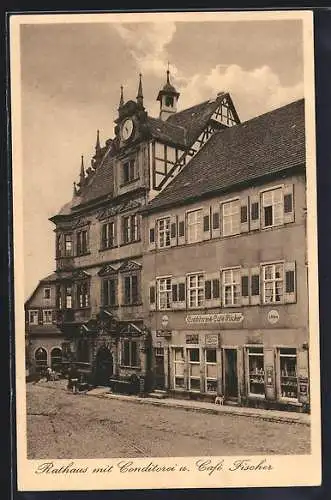 AK Gernsbach i. Murgtal, Rathaus mit Conditorei und Café Fischer