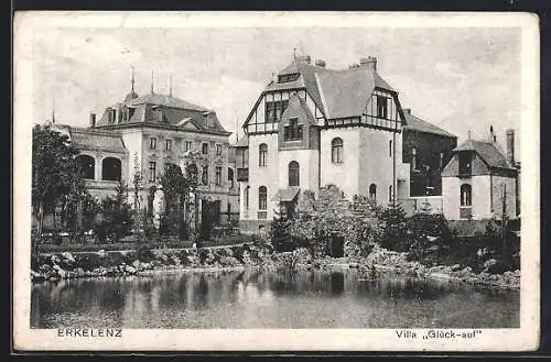 AK Erkelenz, Villa Glück-auf und Nachbargebäude, vom Wasser gesehen