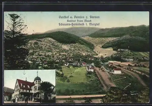 AK Scheuern-Gernsbach /Murgtal, Gasthaus-Pension z. Sternen F. Mauch, Ortsansicht mit Strasse aus der Vogelschau