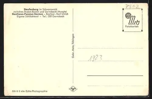 AK Staufenberg / Baden, Gasthaus-Pension Sternen K. Ulrich mit Strasse u. Tankstelle aus der Vogelschau