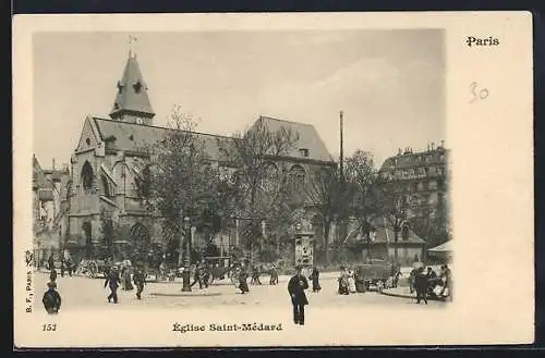 AK Paris, église Saint-Médard mit Leuten