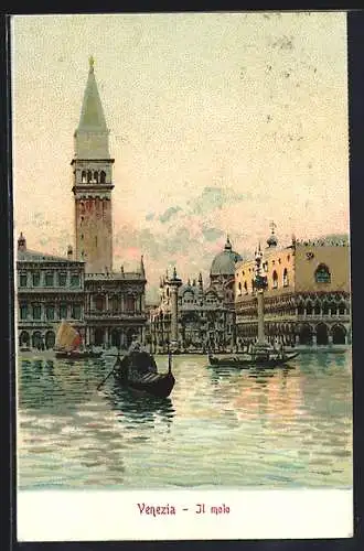 Lithographie Venezia, il molo, beim Markusplatz